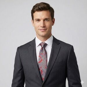 Elegant Red and Gray Paisley Tie